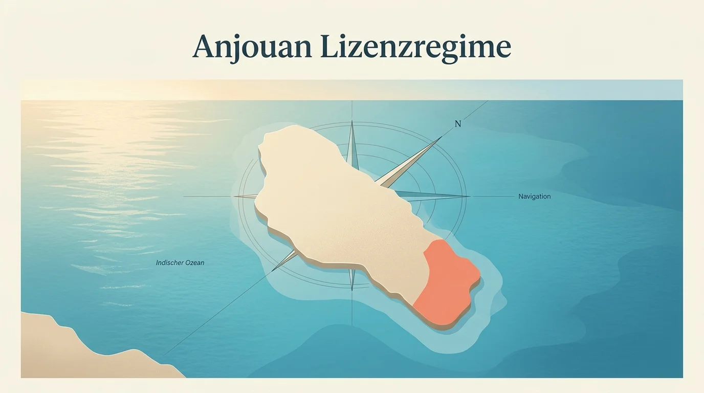 Konzeptionelle Karte mit der Lage der Union der Komoren und der Insel Anjouan als Lizenzregime im Online-Glücksspiel