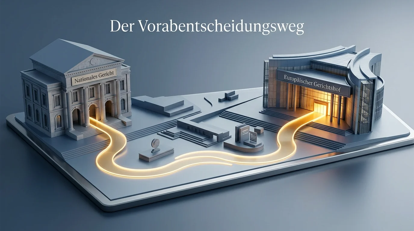 Schematische Darstellung des Vorabentscheidungswegs vom Civil Court Malta zum EuGH in Luxemburg mit Stationen der Rechtssache C-440/23