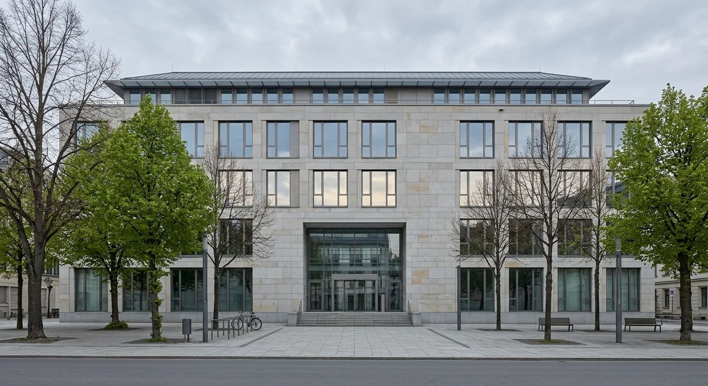 Symbolische Darstellung der Zentrale der Gemeinsamen Glücksspielbehörde der Länder in Halle an der Saale mit moderner Behördenarchitektur