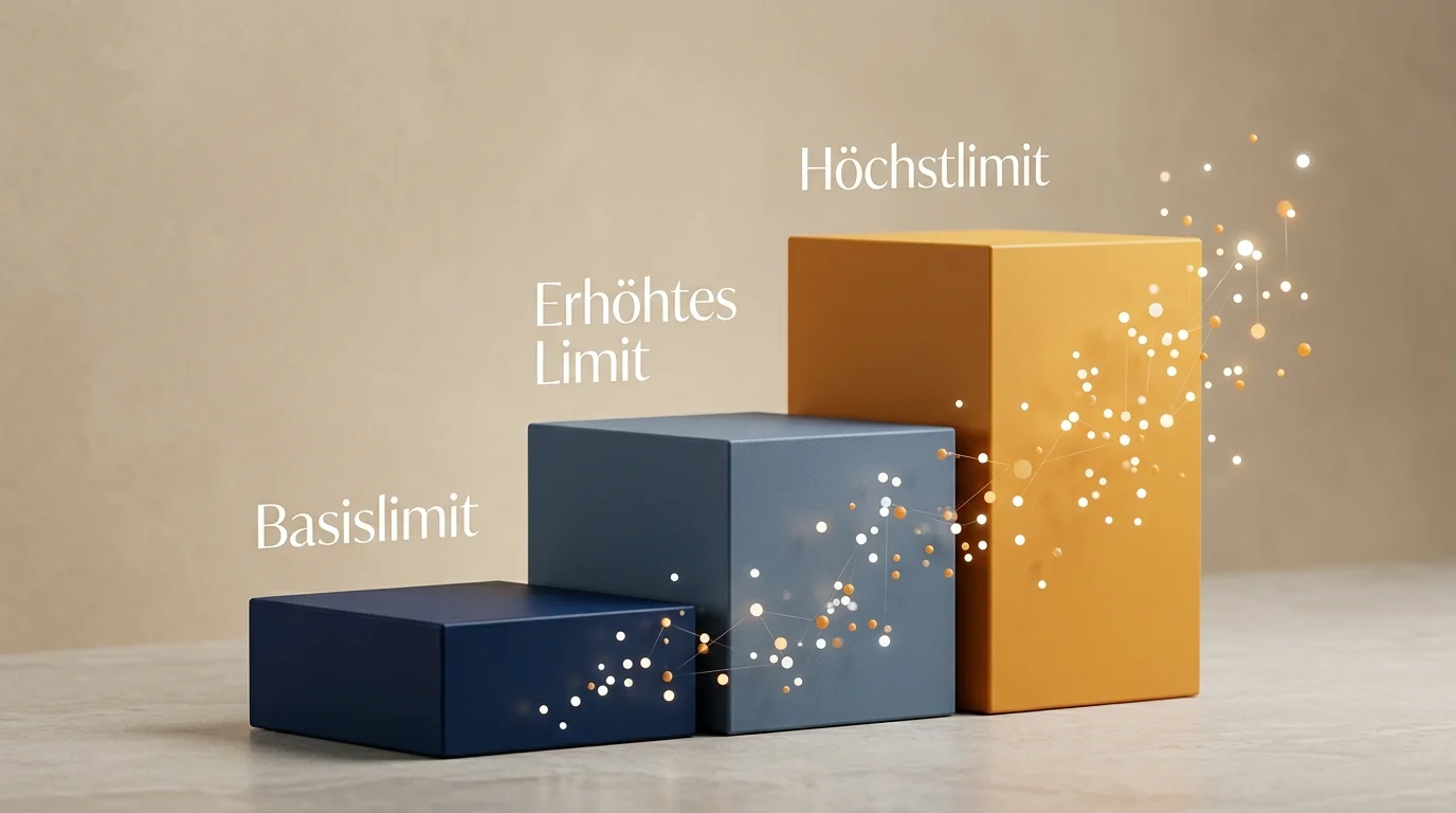 Abstrakte Stufenvisualisierung der typischen Limit-Höhen bei einer LUGAS-Anhebung und der dazugehörigen Tiefe der Bonitätsprüfung