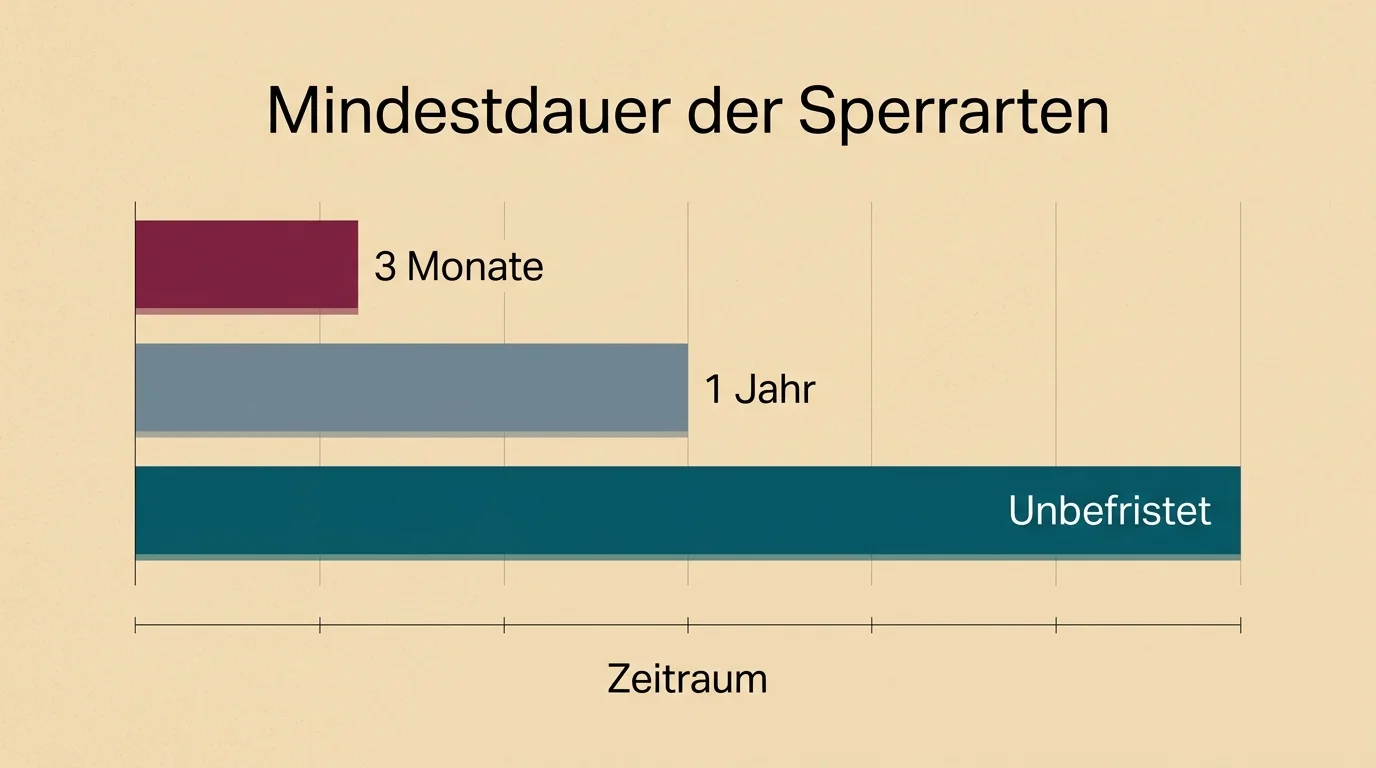 Übersichtsschema zu den drei OASIS-Sperrarten mit ihrer jeweiligen Mindestdauer