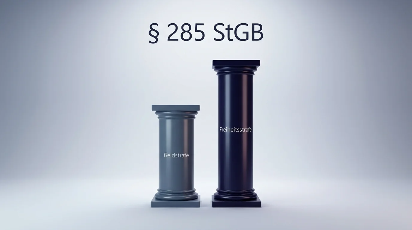 Symbolische Darstellung des Wortlauts von § 285 StGB mit Hervorhebung des Strafrahmens und Bezug auf § 284 StGB