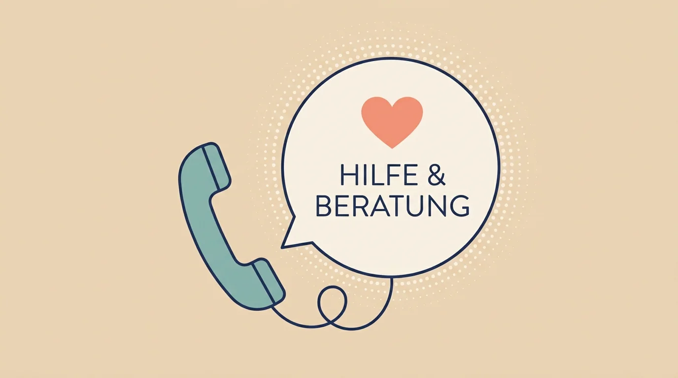 Symbol für vertraulichen Beratungsanruf mit Telefonhörer und Hilfetelefon-Hinweis sowie diskreter Sprechblase